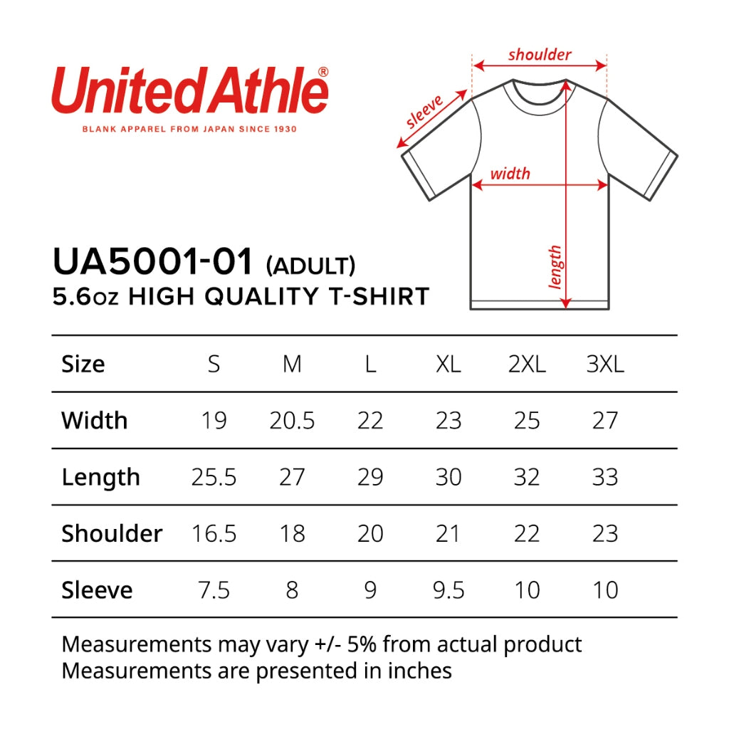 190gsm Premium Regular T-shirts - United Athle UA5001-01